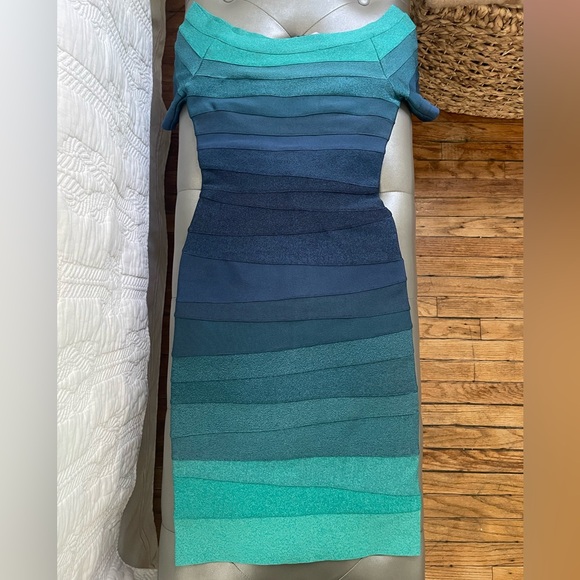 Herve Leger “Johanna” Turquoise & Blue Ombré Bandage Dress (Size XS) - Picture 1 of 10